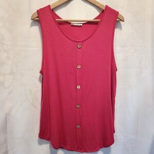 BOMBOM Relaxed Sleeveless Blouse Womens L Hot Pink Faux Buttons Flowy Casual USA